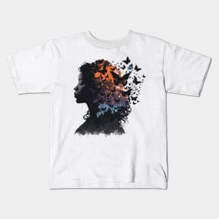 Colorful Silhouette of Woman with Butterflies Kids T-Shirt